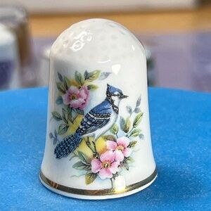 Floral Blue Jay Porcelain Thimble, Canada